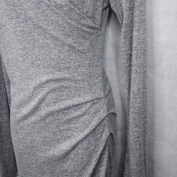 Wilfred Free Aritzia Klum Faux Wrap Dress M Heather Grey Long Sleeve Ruched Midi - Picture 3 of 13